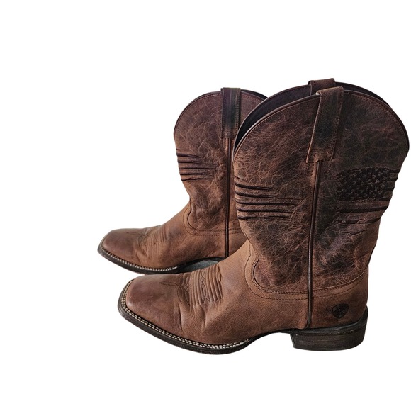 Ariat Sport Patriot Mens Brown Leather American Flag Western Boots 10D